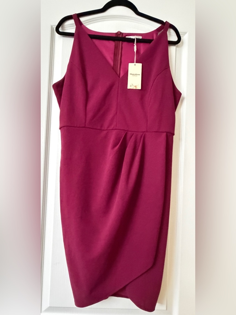 Manydress NWT Sleeveless V-Neck Faux Wrap Tulip Hem Dress XL Magenta Pink